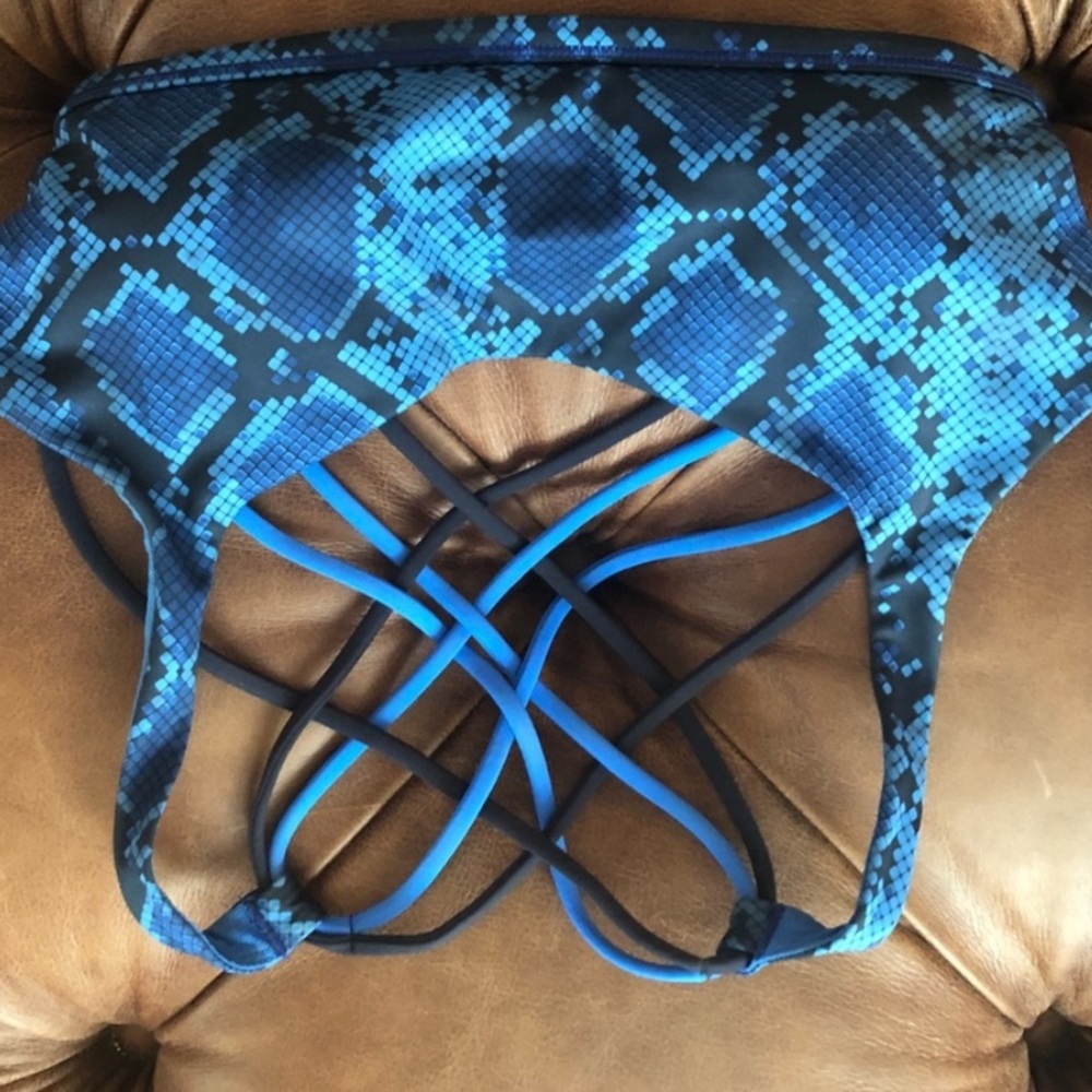 Lululemon Free To Be sport bra is blue snake